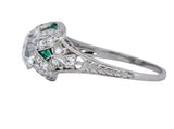 Edwardian 2.10 CTW Old European Diamond Emerald Platinum Engagement Ring GIA - Wilson's Estate Jewelry