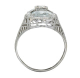 Edwardian 2.60 CTW Aquamarine Diamond 18 Karat White Gold Ring - Wilson's Estate Jewelry