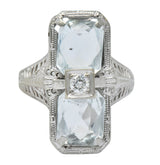 Edwardian 2.60 CTW Aquamarine Diamond 18 Karat White Gold Ring - Wilson's Estate Jewelry