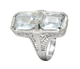 Edwardian 2.60 CTW Aquamarine Diamond 18 Karat White Gold Ring - Wilson's Estate Jewelry