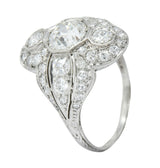 Edwardian 2.60 CTW Old European Diamond Platinum Quatrefoil Dinner Ring - Wilson's Estate Jewelry
