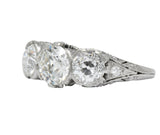 Edwardian 2.70 CTW Old European Diamond Platinum Three Stone Ring GIA - Wilson's Estate Jewelry