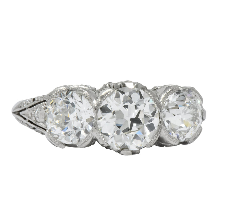 Edwardian 2.70 CTW Old European Diamond Platinum Three Stone Ring GIA - Wilson's Estate Jewelry