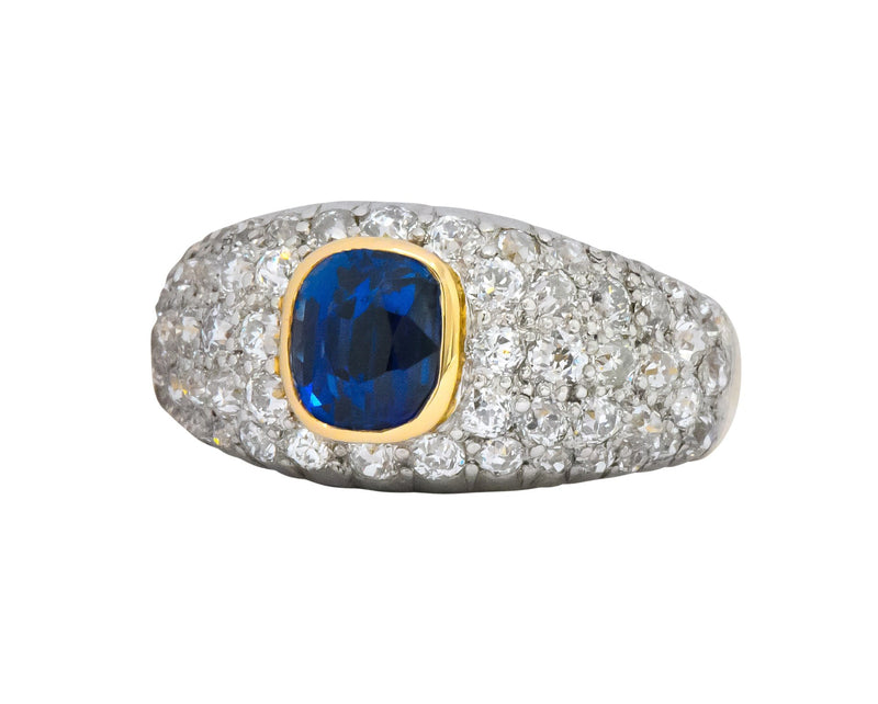 Edwardian 2.75 CTW Sapphire Diamond Platinum-Topped 18 Karat Gold Pave Band Ring Wilson's Estate Jewelry