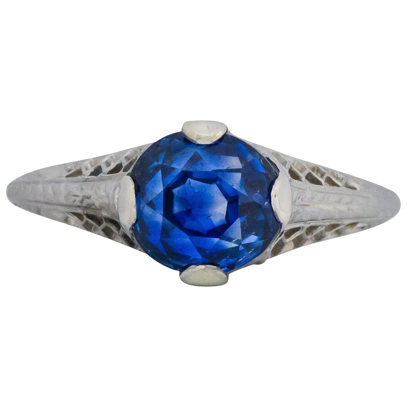 Edwardian 2.91 CTW No Heat Ceylon Sapphire 18 Karat White Gold Ring AGL Wilson's Estate Jewelry