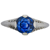 Edwardian 2.91 CTW No Heat Ceylon Sapphire 18 Karat White Gold Ring AGL Wilson's Estate Jewelry