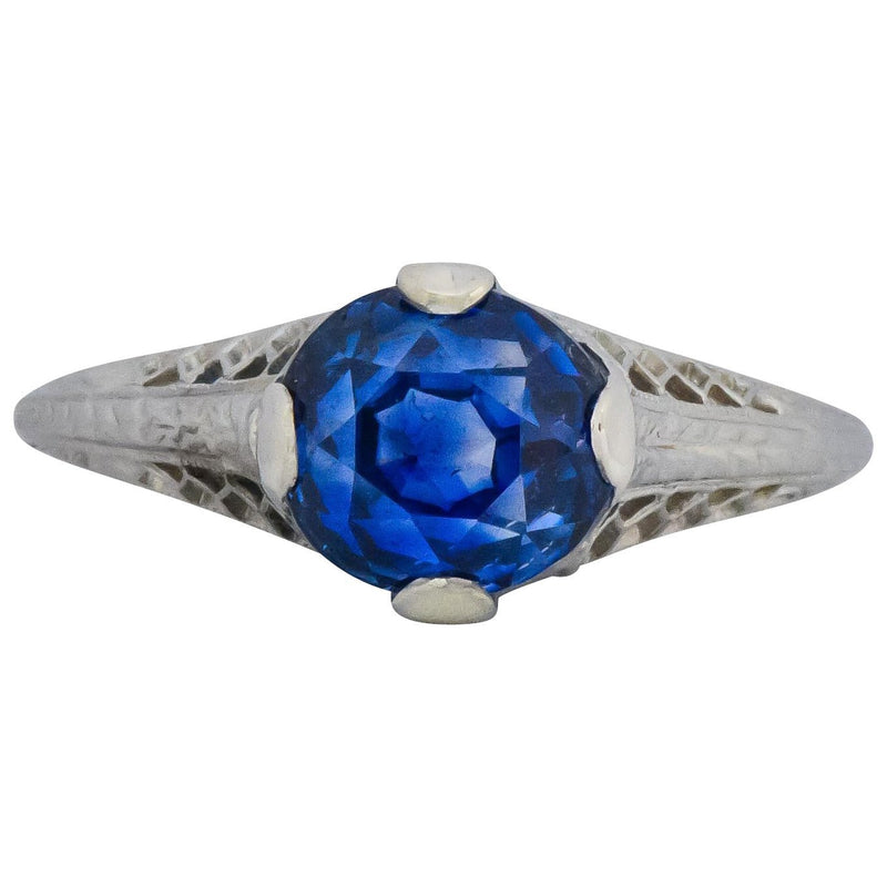 Edwardian 2.91 CTW No Heat Ceylon Sapphire 18 Karat White Gold Ring AGL Wilson's Estate Jewelry