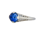 Edwardian 2.91 CTW No Heat Ceylon Sapphire 18 Karat White Gold Ring AGL Wilson's Estate Jewelry