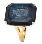 Edwardian 23.88 CTW No Heat Intaglio Sapphire Two-Tone 14 Karat Gold Ring GIA - Wilson's Estate Jewelry