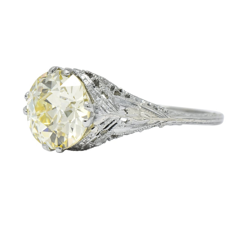 Edwardian 3.01 CTW Diamond 18 Karat White Gold Solitaire Engagement Ring GIA - Wilson's Estate Jewelry