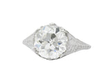 Edwardian 3.32 CTW Old European Diamond & Platinum Engagement Ring GIA Certified Wilson's Estate Jewelry