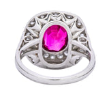 Edwardian 3.37 CTW No Heat Burma Ruby Diamond Halo Platinum Cluster Ring AGL - Wilson's Estate Jewelry