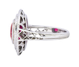 Edwardian 3.37 CTW No Heat Burma Ruby Diamond Halo Platinum Cluster Ring AGL - Wilson's Estate Jewelry
