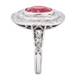 Edwardian 3.37 CTW No Heat Burma Ruby Diamond Halo Platinum Cluster Ring AGL - Wilson's Estate Jewelry