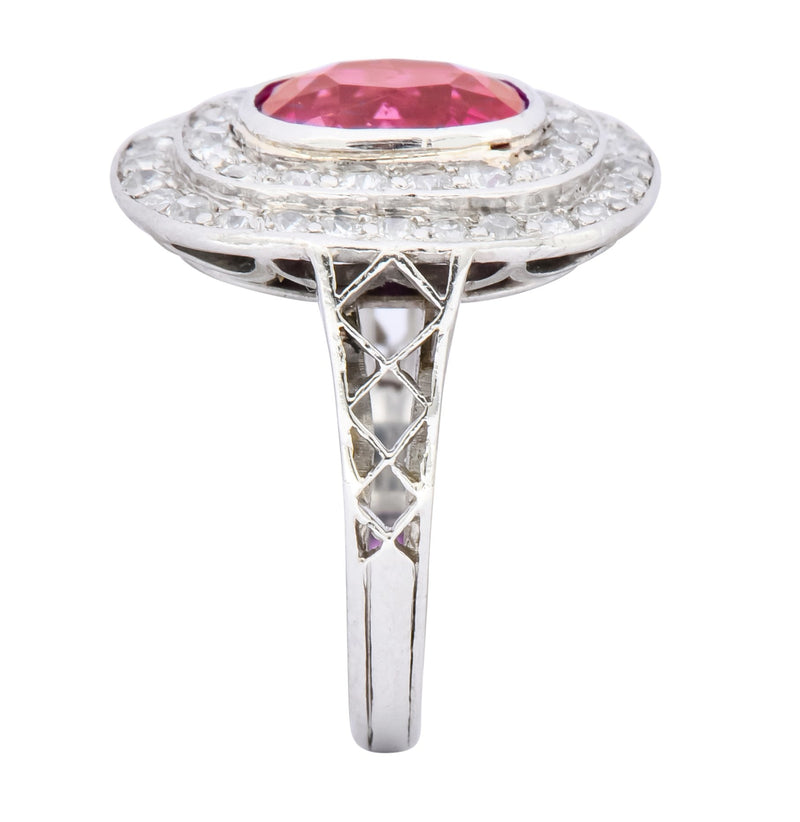 Edwardian 3.37 CTW No Heat Burma Ruby Diamond Halo Platinum Cluster Ring AGL - Wilson's Estate Jewelry