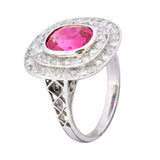 Edwardian 3.37 CTW No Heat Burma Ruby Diamond Halo Platinum Cluster Ring AGL - Wilson's Estate Jewelry