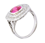 Edwardian 3.37 CTW No Heat Burma Ruby Diamond Halo Platinum Cluster Ring AGL - Wilson's Estate Jewelry