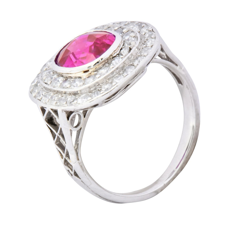 Edwardian 3.37 CTW No Heat Burma Ruby Diamond Halo Platinum Cluster Ring AGL - Wilson's Estate Jewelry