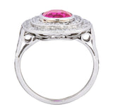 Edwardian 3.37 CTW No Heat Burma Ruby Diamond Halo Platinum Cluster Ring AGL - Wilson's Estate Jewelry