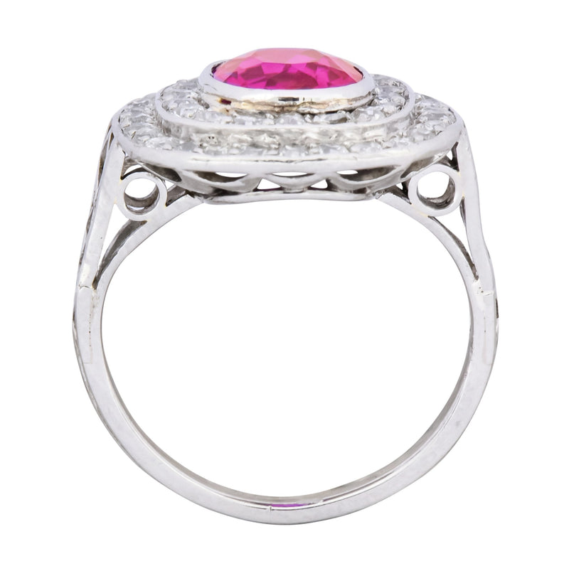 Edwardian 3.37 CTW No Heat Burma Ruby Diamond Halo Platinum Cluster Ring AGL - Wilson's Estate Jewelry