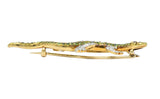 Edwardian 3.40 CTW Diamond Demantoid Garnet Ruby Platinum-Topped Gold Lizard Brooch Wilson's Estate Jewelry