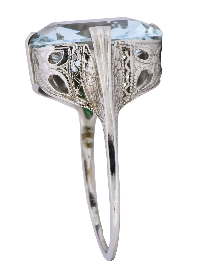Edwardian 4.00 CTW Aquamarine 14 Karat White Gold Ring - Wilson's Estate Jewelry