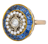 Edwardian 4.00 CTW Diamond Pearl Sapphire Platinum 14 Karat Gold Cocktail Ring - Wilson's Estate Jewelry