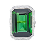 Edwardian 45.28 CTW Green Tourmaline Platinum-Topped 14 Karat Gold Cocktail Ring - Wilson's Estate Jewelry