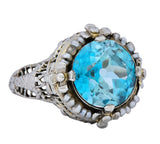 Edwardian 5.00 CTW Blue Zircon Seed Pearl 18 Karat White Gold Ring - Wilson's Estate Jewelry