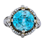 Edwardian 5.00 CTW Blue Zircon Seed Pearl 18 Karat White Gold Ring - Wilson's Estate Jewelry