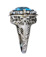 Edwardian 5.00 CTW Blue Zircon Seed Pearl 18 Karat White Gold Ring - Wilson's Estate Jewelry