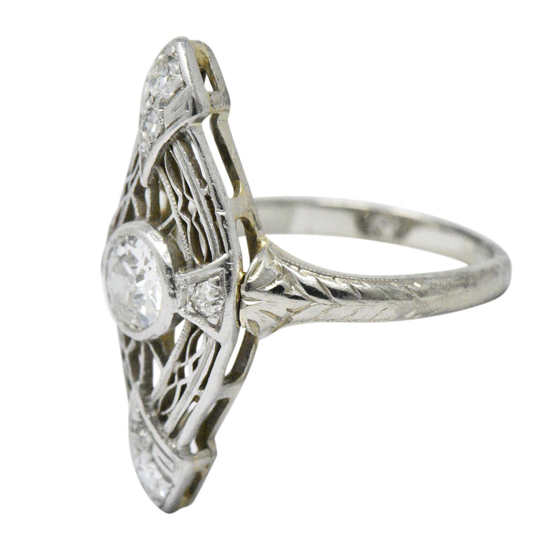 1920's Edwardian 0.57 CTW Diamond Platinum-Topped White Gold Dinner Ring Wilson's Estate Jewelry