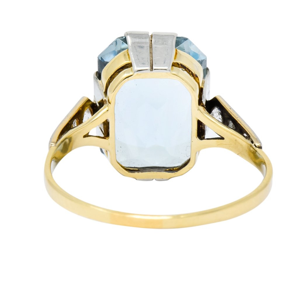 Edwardian 6.25 CTW Aquamarine Diamond Platinum-Topped 18 Karat Gold Ring Circa 1915 - Wilson's Estate Jewelry