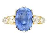 Edwardian 8.66 CTW Ceylon Sapphire Diamond Platinum 18 Karat Gold Ring Wilson's Estate Jewelry