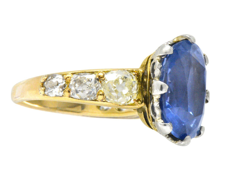 Edwardian 8.66 CTW Ceylon Sapphire Diamond Platinum 18 Karat Gold Ring Wilson's Estate Jewelry