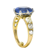 Edwardian 8.66 CTW Ceylon Sapphire Diamond Platinum 18 Karat Gold Ring Wilson's Estate Jewelry