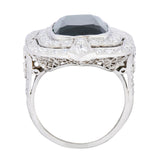 Edwardian 9.90 CTW Green Tourmaline Diamond Platinum Belle Epoque Ring - Wilson's Estate Jewelry