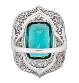 Edwardian 9.90 CTW Green Tourmaline Diamond Platinum Belle Epoque Ring - Wilson's Estate Jewelry
