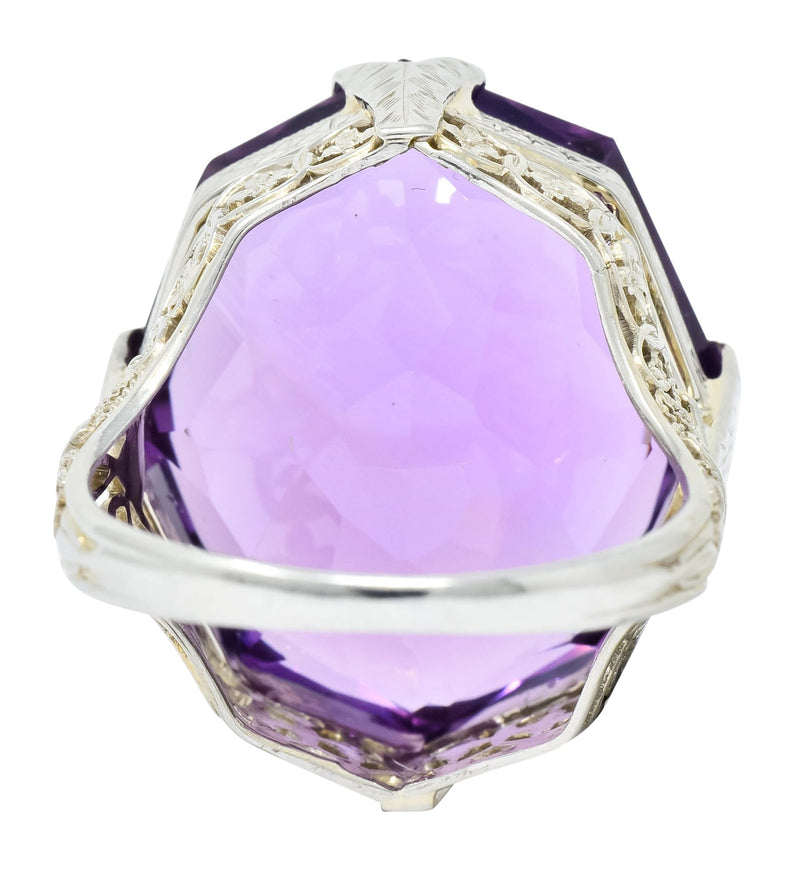 Edwardian Amethyst 18 Karat White Gold Floral Lace Cocktail Ring - Wilson's Estate Jewelry