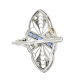Edwardian 0.55 CTW Diamond Sapphire Navette Dinner Ring Wilson's Estate Jewelry