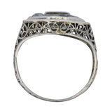 Edwardian Aquamarine Diamond 14 Karat White Gold Dinner Ring - Wilson's Estate Jewelry