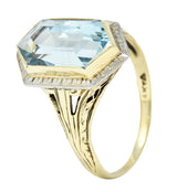 Edwardian Aquamarine Platinum-Topped 14 Karat Gold Hexagonal Ring - Wilson's Estate Jewelry