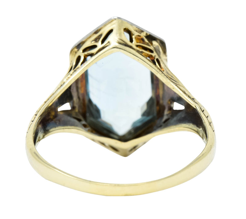 Edwardian Aquamarine Platinum-Topped 14 Karat Gold Hexagonal Ring - Wilson's Estate Jewelry