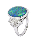 Edwardian Black Opal Diamond Platinum Cocktail Ring - Wilson's Estate Jewelry