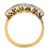 Edwardian Bridger 1.60 CTW Diamond Emerald 18 Karat Gold Cluster Anniversary Ring - Wilson's Estate Jewelry