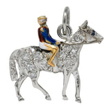 1920's Edwardian Diamond Sapphire Enamel Gold Platinum Racehorse Charm - Wilson's Estate Jewelry