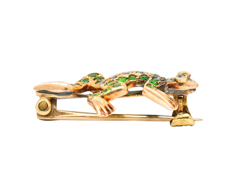 Edwardian Diamond Demantoid Garnet 14 Karat Gold Frog Brooch Circa 1900 - Wilson's Estate Jewelry