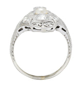 Edwardian Diamond Pearl Platinum 18 Karat White Gold Dinner Ring - Wilson's Estate Jewelry