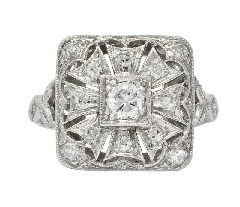 Edwardian Diamond Platinum Geometric Dinner Ring - Wilson's Estate Jewelry