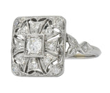 Edwardian Diamond Platinum Geometric Dinner Ring - Wilson's Estate Jewelry